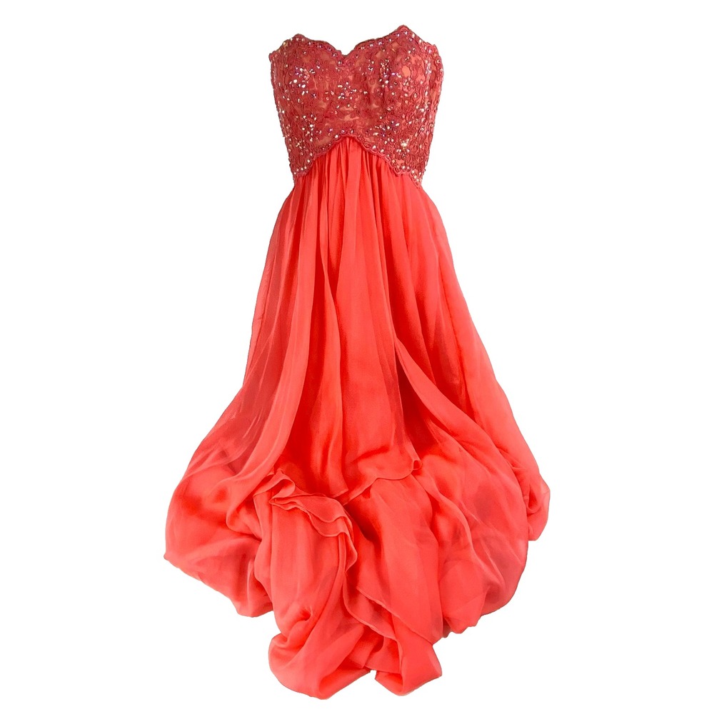 La Femme Strapless Gown Womens 2 Beaded Lace Dress Coral Wedding Prom Bridesmaid